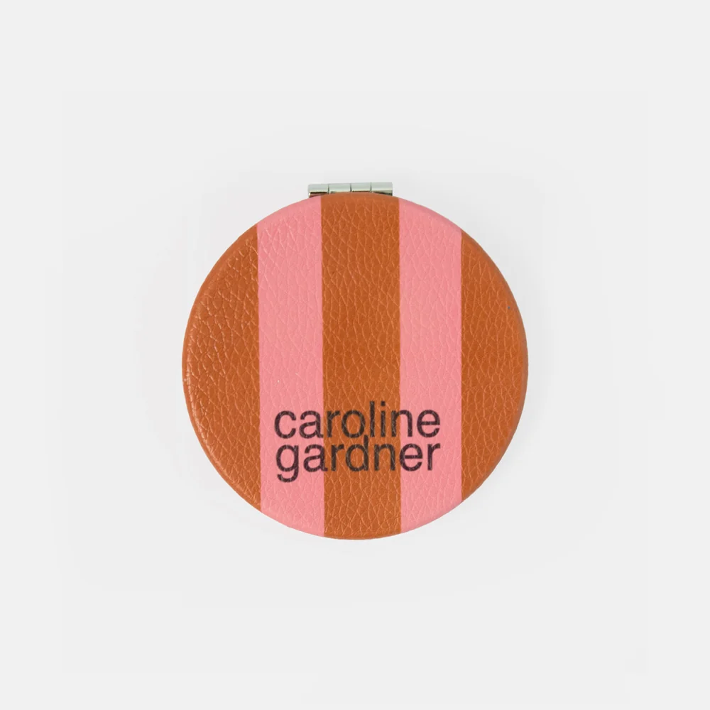 Caroline Gardner Pink Multi Stripe Round Pocket Mirror - Image 4