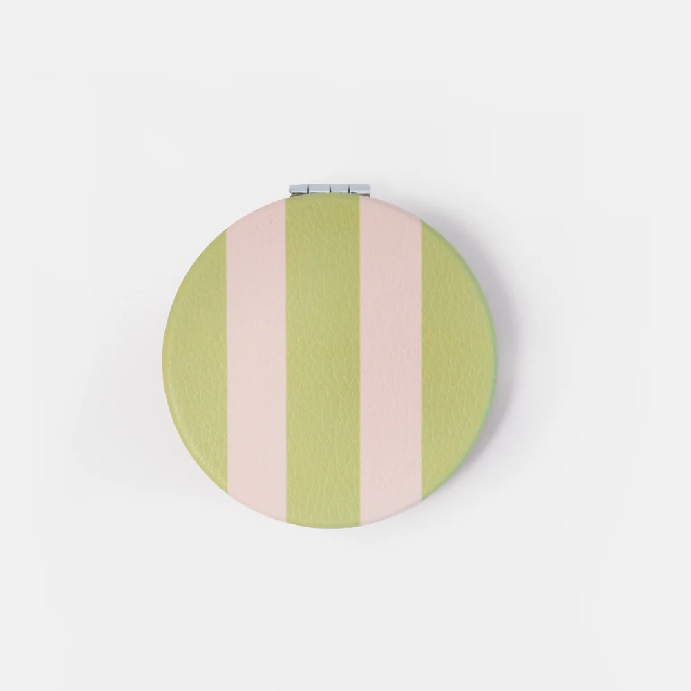 Caroline Gardner Pink Multi Stripe Round Pocket Mirror - Image 5