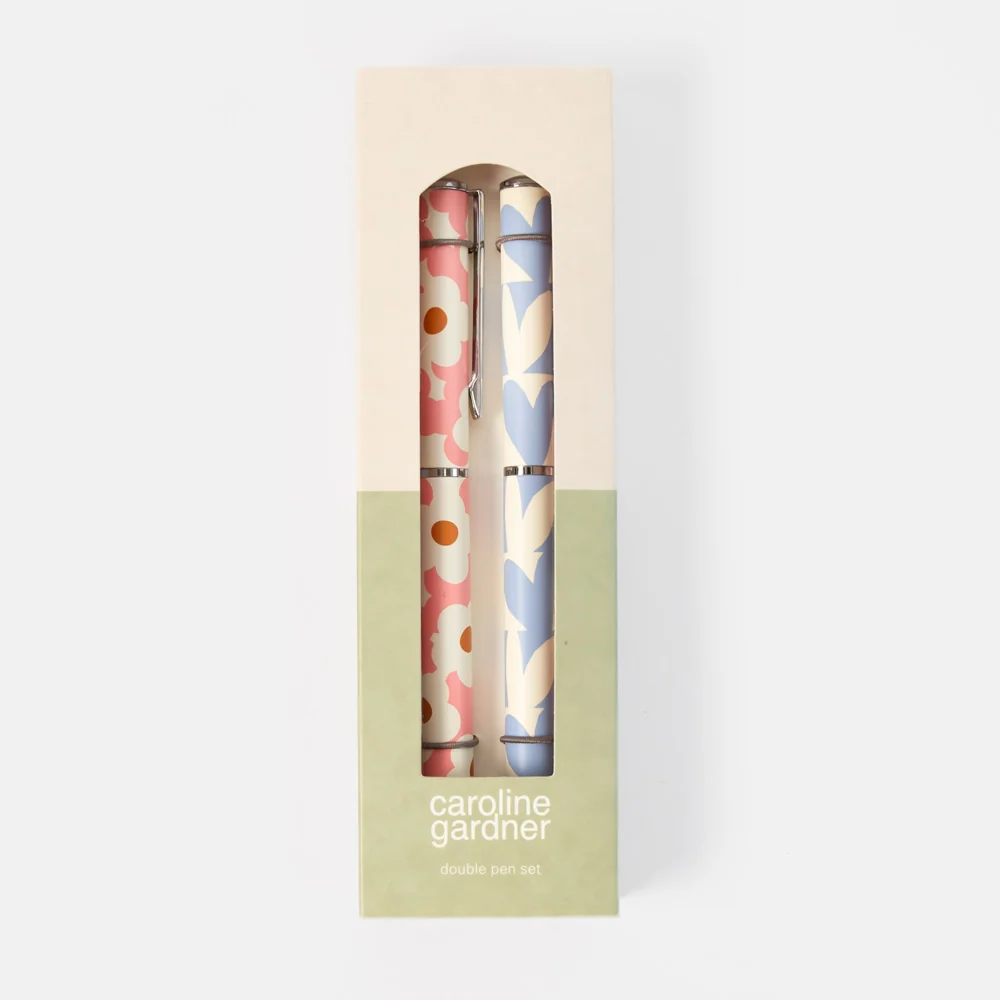 Caroline Gardner Pink Flower and Blue Hearts Set of 2 Boxed Pens - Image 3