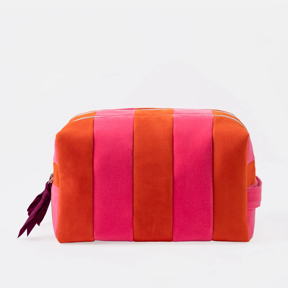 Caroline Gardner Orange and Pink Stripe Velvet Large Travel Washbag - Image 4