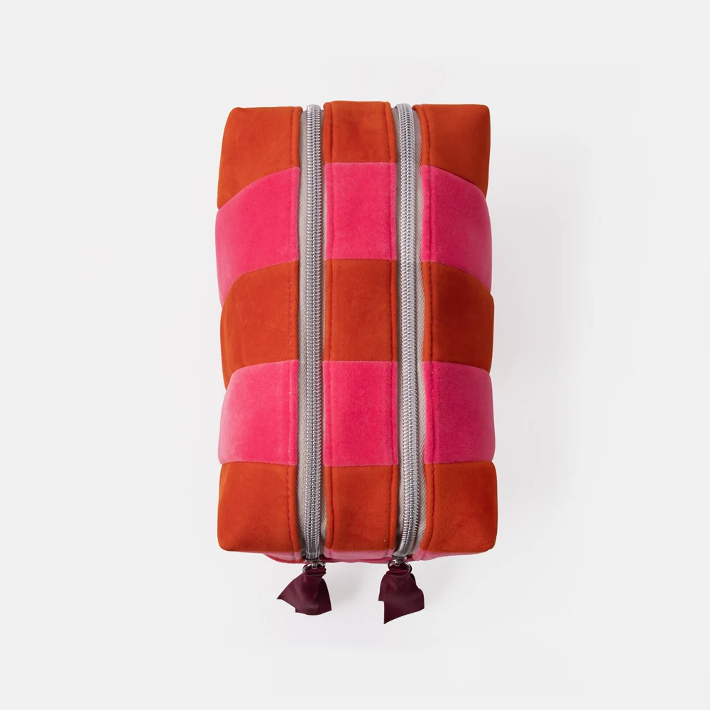 Caroline Gardner Orange and Pink Stripe Velvet Large Travel Washbag - Image 5