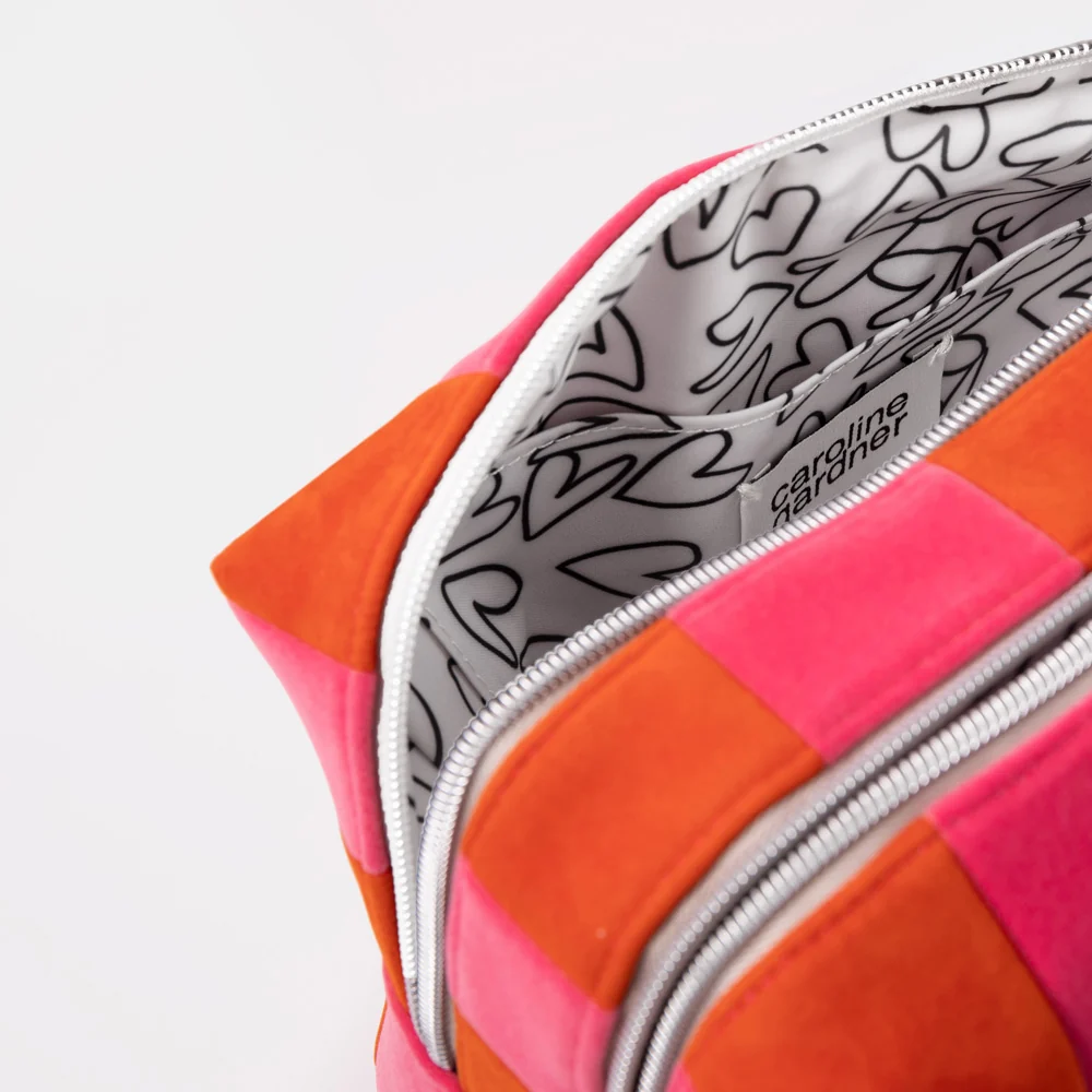 Caroline Gardner Orange and Pink Stripe Velvet Large Travel Washbag - Image 3