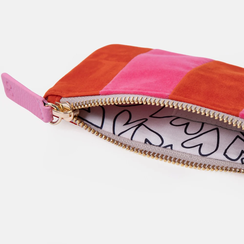 Caroline Gardner Orange and Pink Stripe Velvet Pencil Case - Image 3