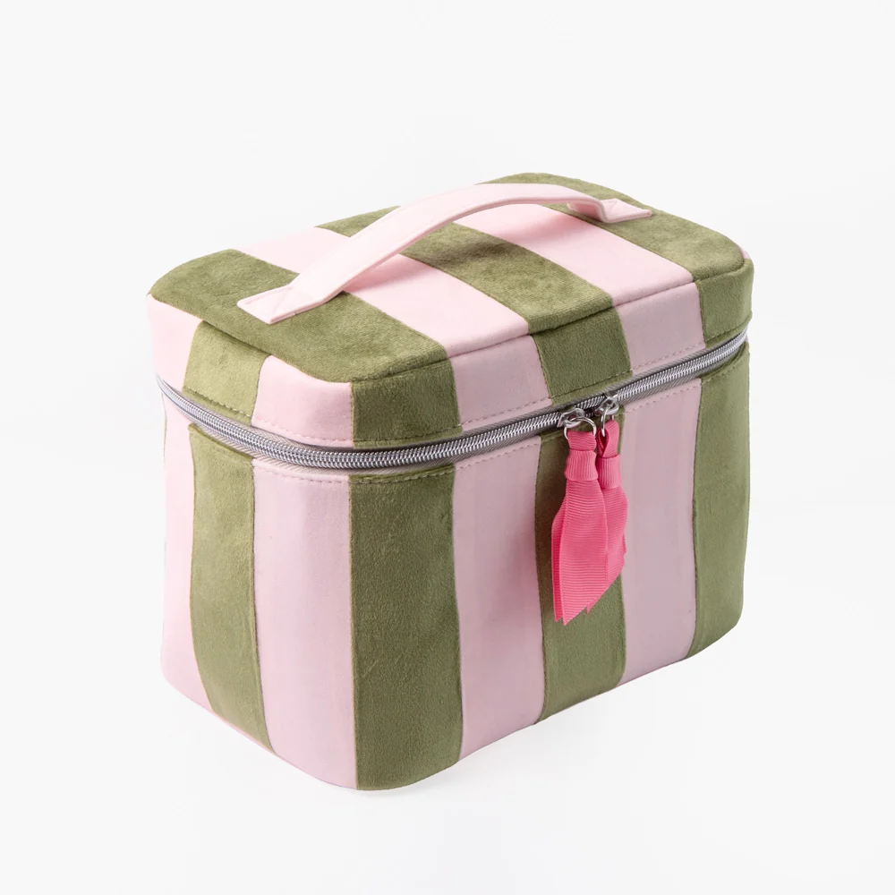 Caroline Gardner Pink and Green Stripe Vanity Case - Image 4