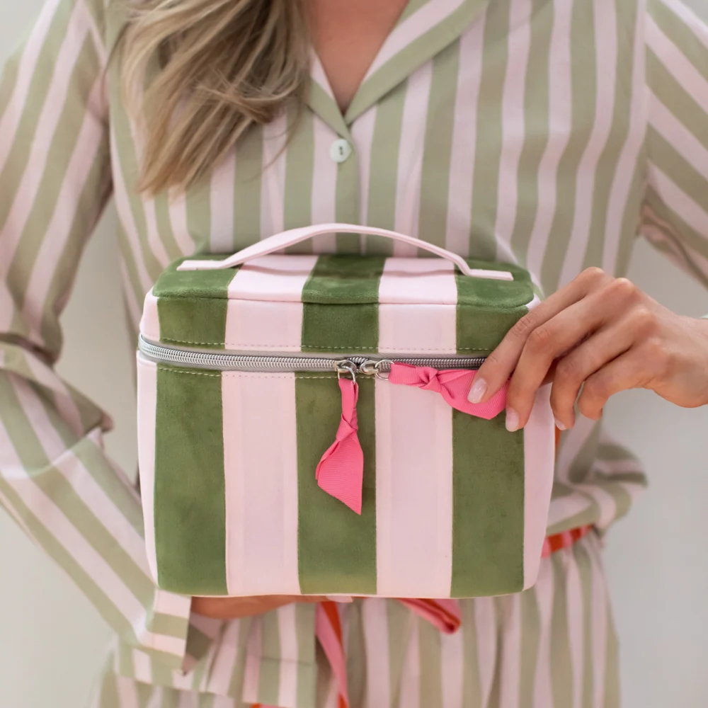 Caroline Gardner Pink and Green Stripe Vanity Case - Image 5