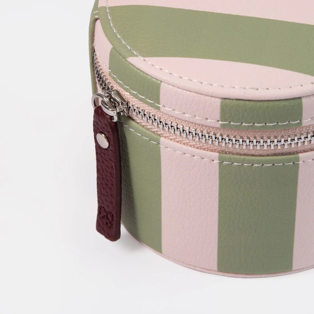 Caroline Gardner Pink and Green Stripe Round Jewellery Box - Image 4