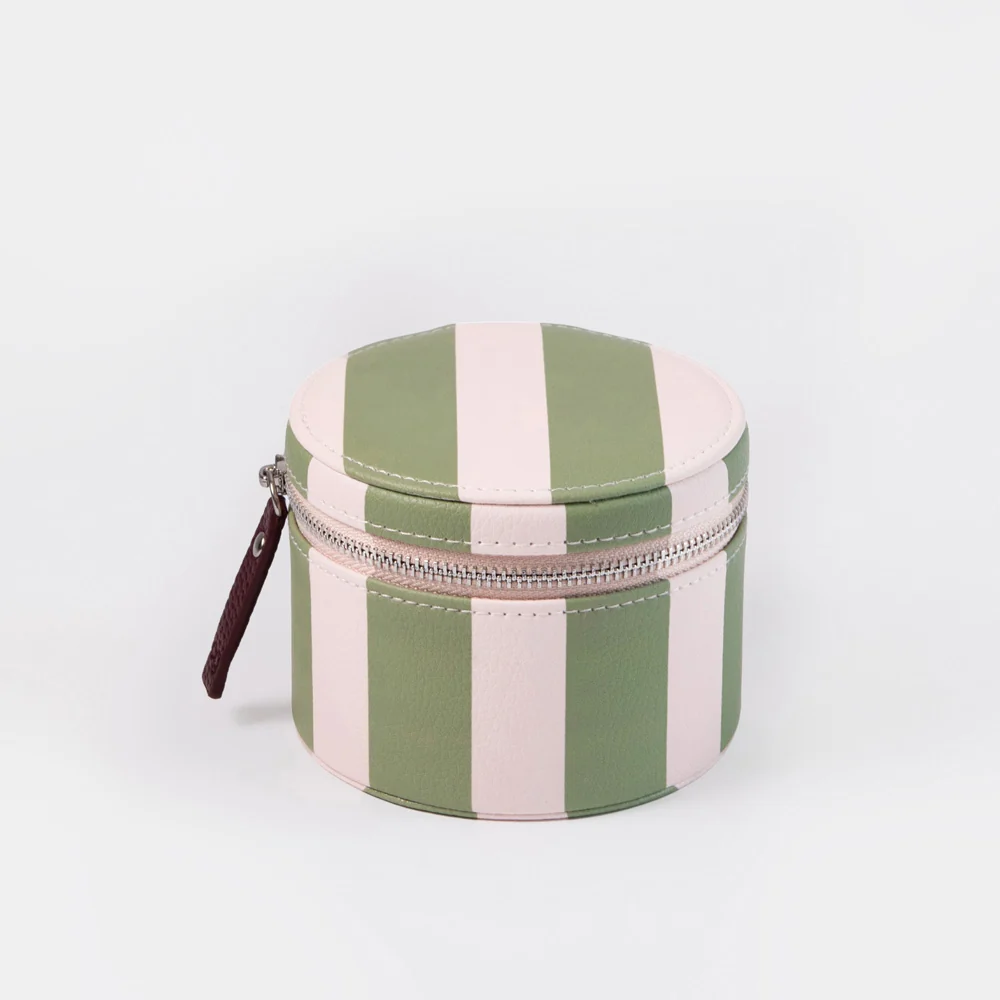 Caroline Gardner at Gifted Boston Spa - Pink Green Stripe Round Jewellery Box