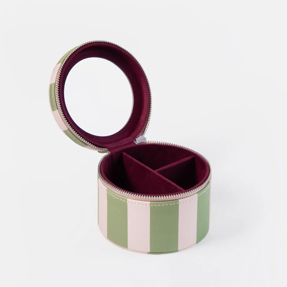 Caroline Gardner Pink and Green Stripe Round Jewellery Box - Image 3