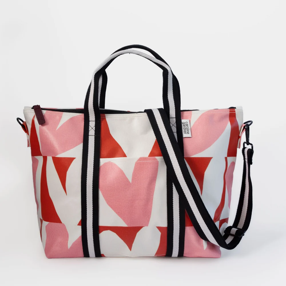 Caroline Gardner Pink and Orange Checkmate Hearts Coated Weekend Bag - Image 2