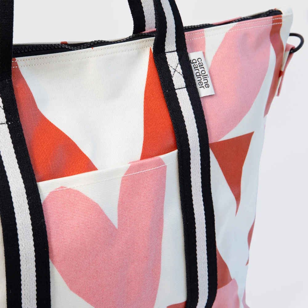 Caroline Gardner Pink and Orange Checkmate Hearts Coated Weekend Bag - Image 4