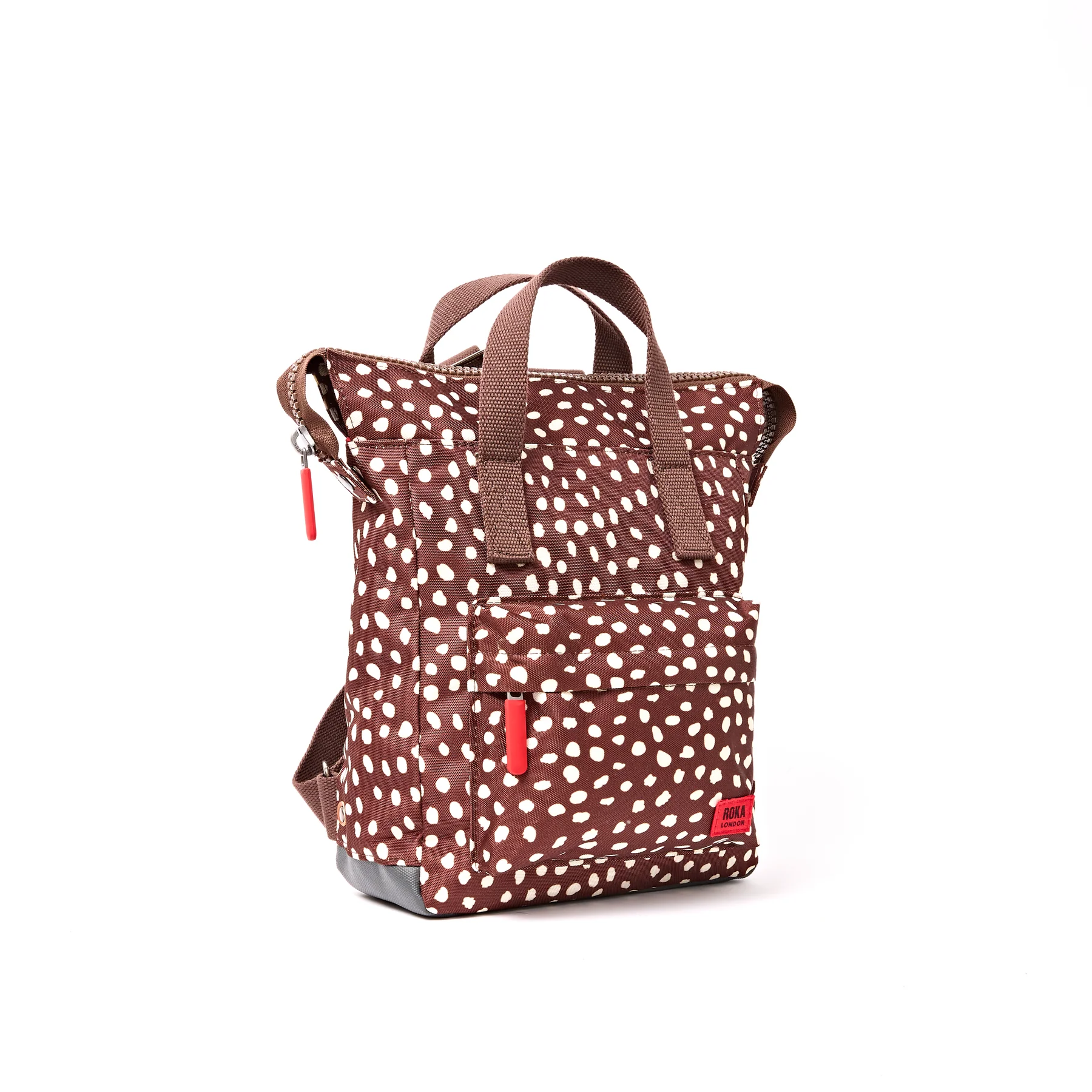 Roka Bantry B Recycled Canvas Backpack Small in Brown Dot - Image 3