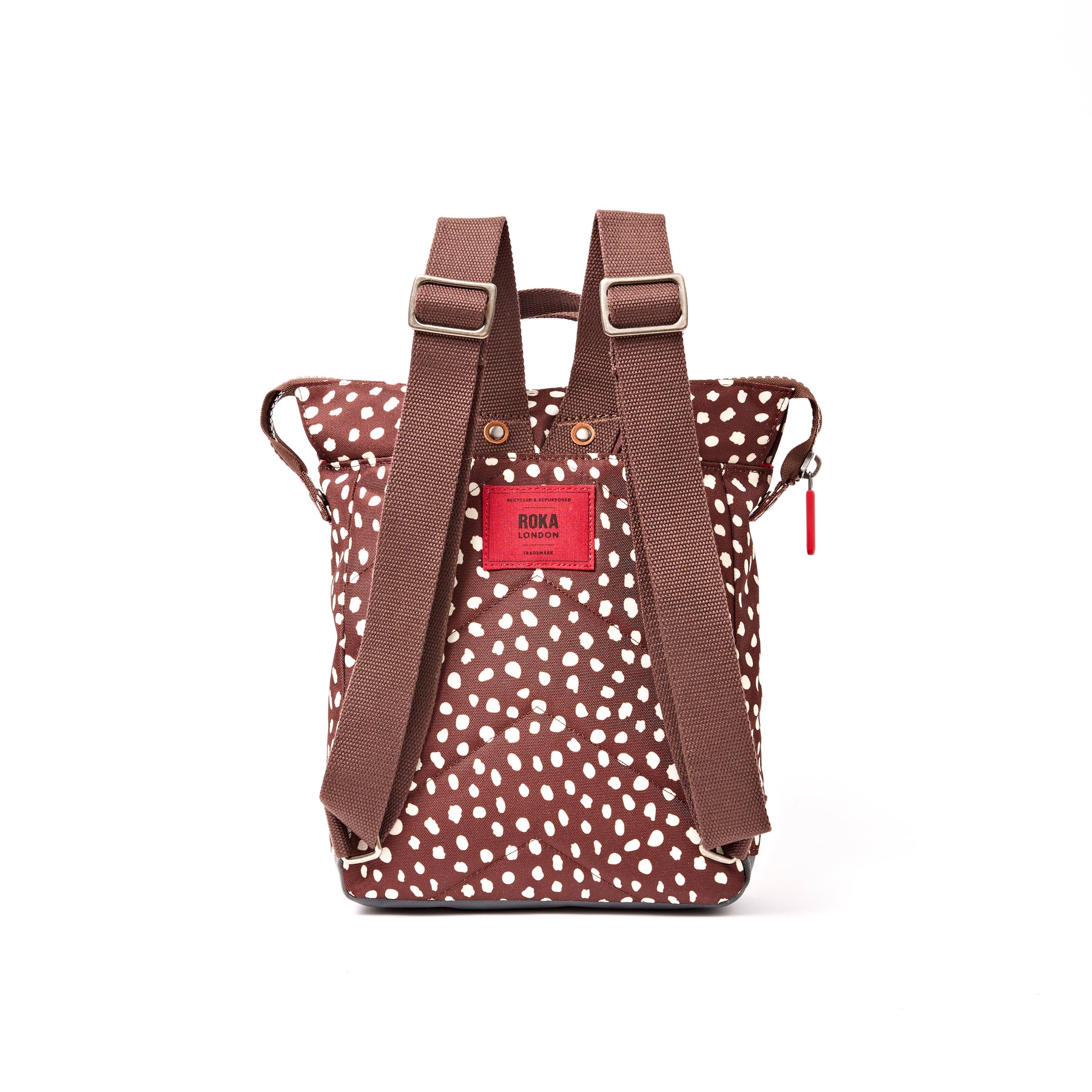 Roka Bantry B Recycled Canvas Backpack Small in Brown Dot - Image 4