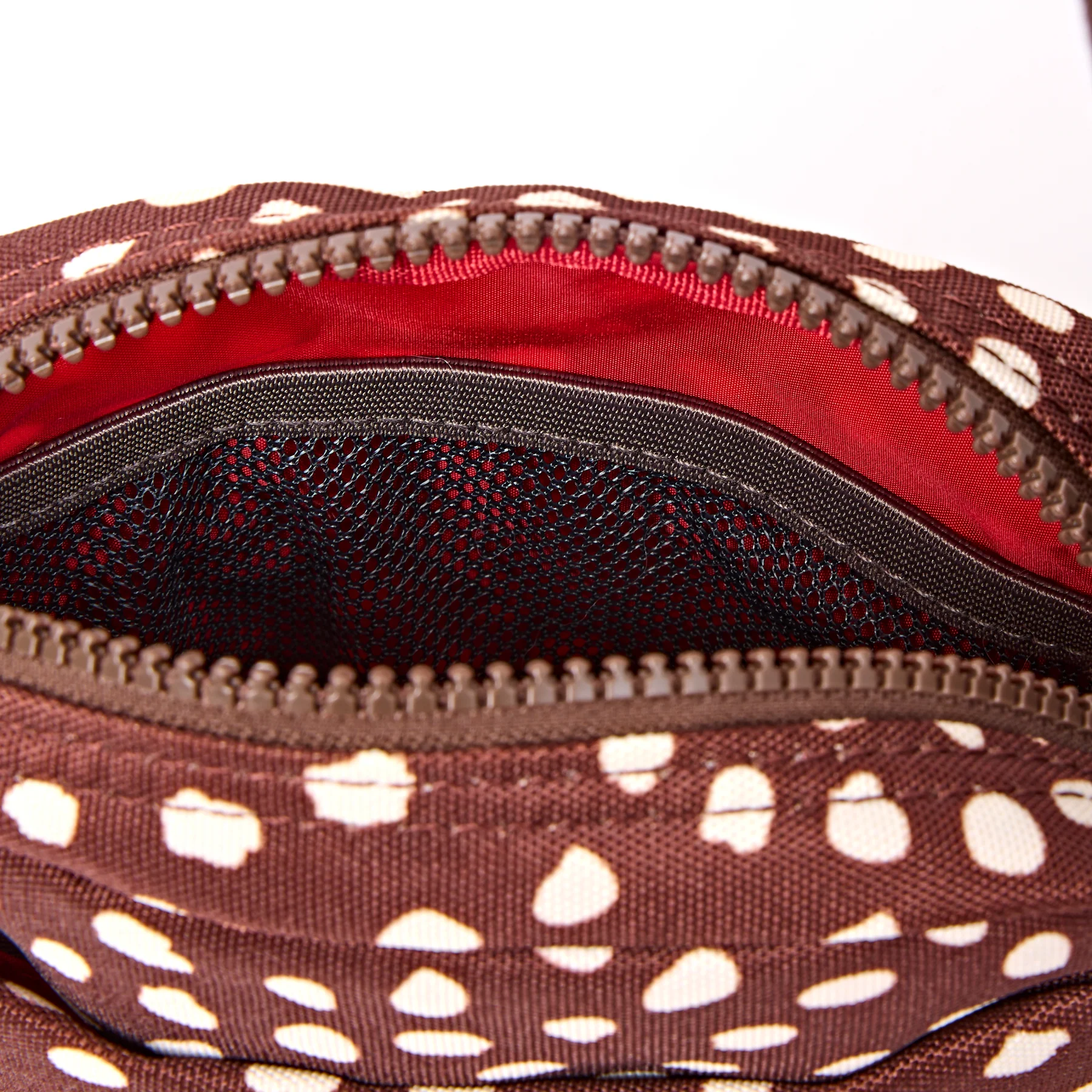 Roka Bond Pocket Recycled Canvas Small Cross Body Bag Brown Dot - Image 6