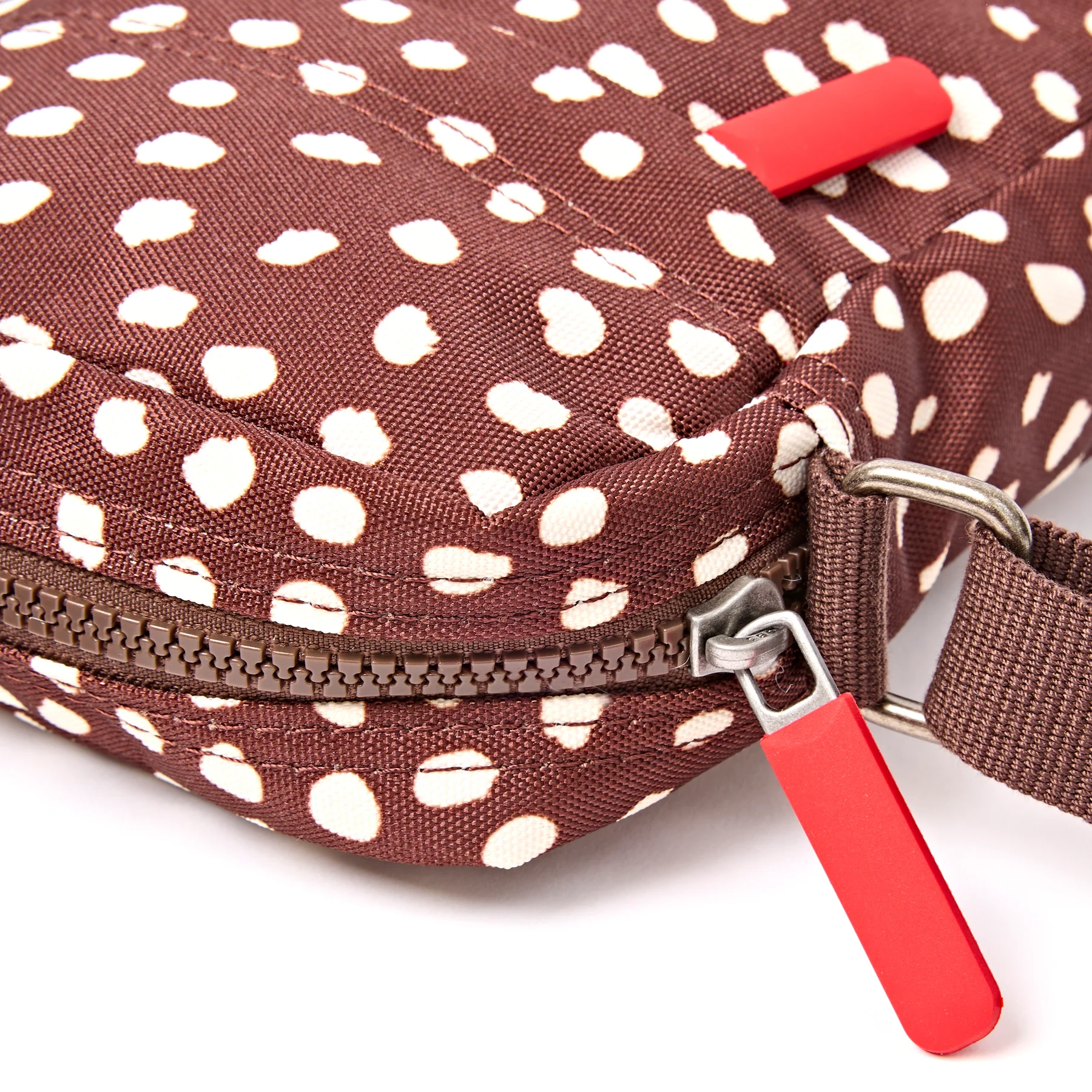 Roka Bond Pocket Recycled Canvas Small Cross Body Bag Brown Dot - Image 8