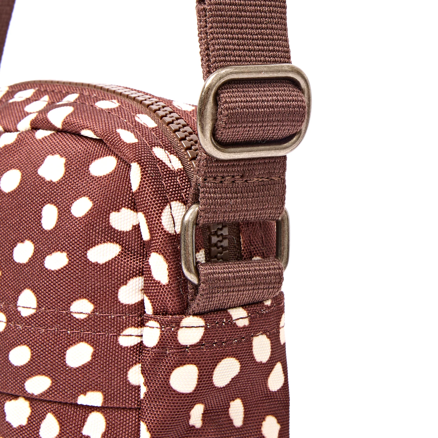 Roka Bond Pocket Recycled Canvas Small Cross Body Bag Brown Dot - Image 9