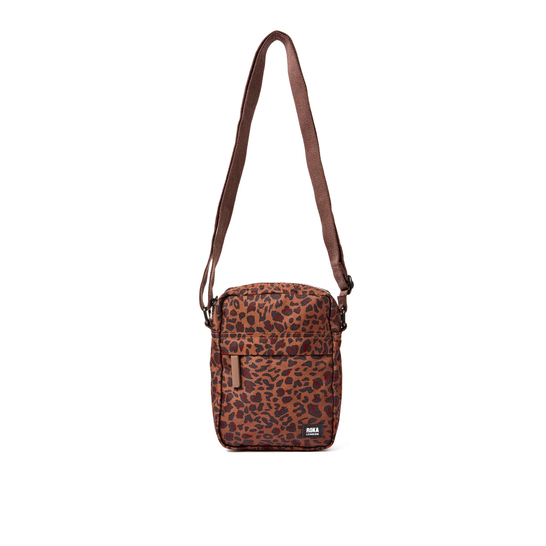 Roka Bond Pocket Recycled Canvas Small Cross Body Bag Mini Leopard