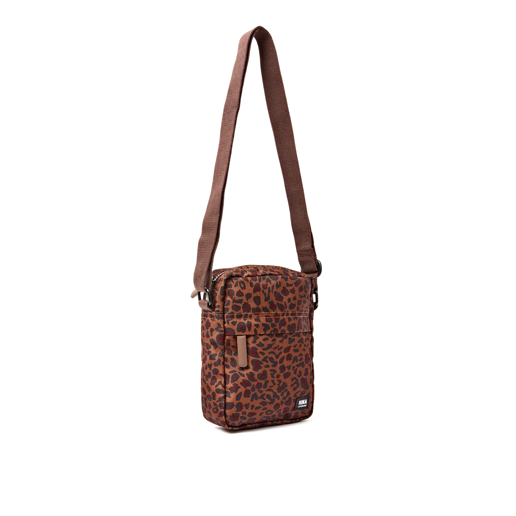 Roka Bond Pocket Recycled Canvas Small Cross Body Bag Mini Leopard - Image 3