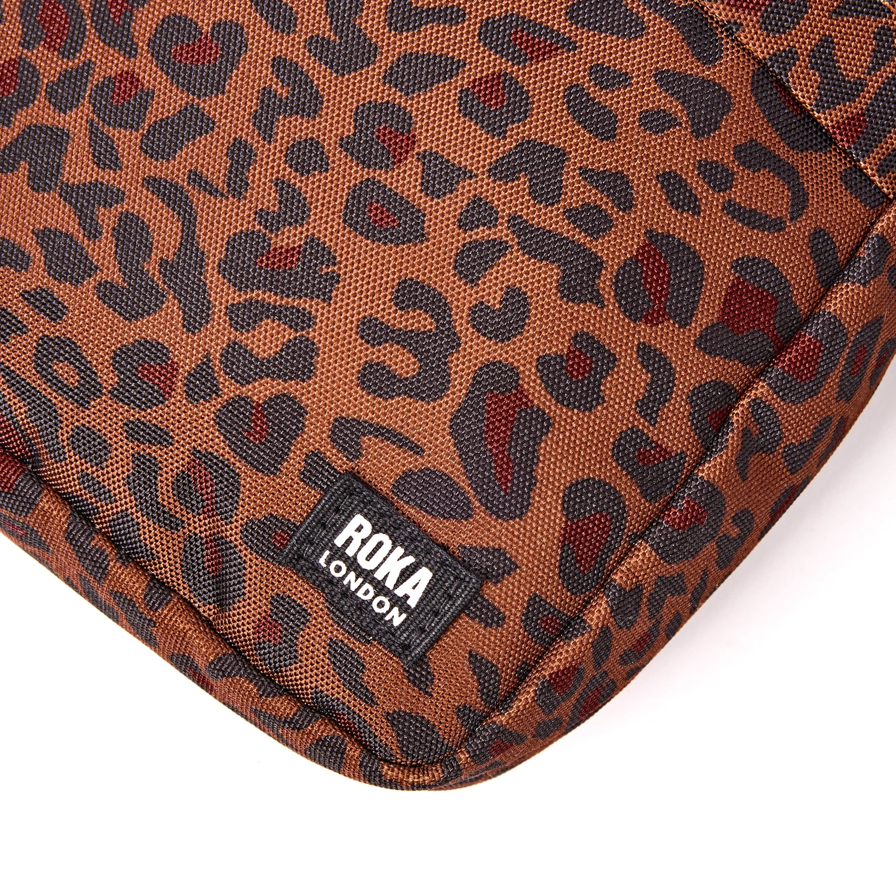 Roka Bond Pocket Recycled Canvas Small Cross Body Bag Mini Leopard - Image 9