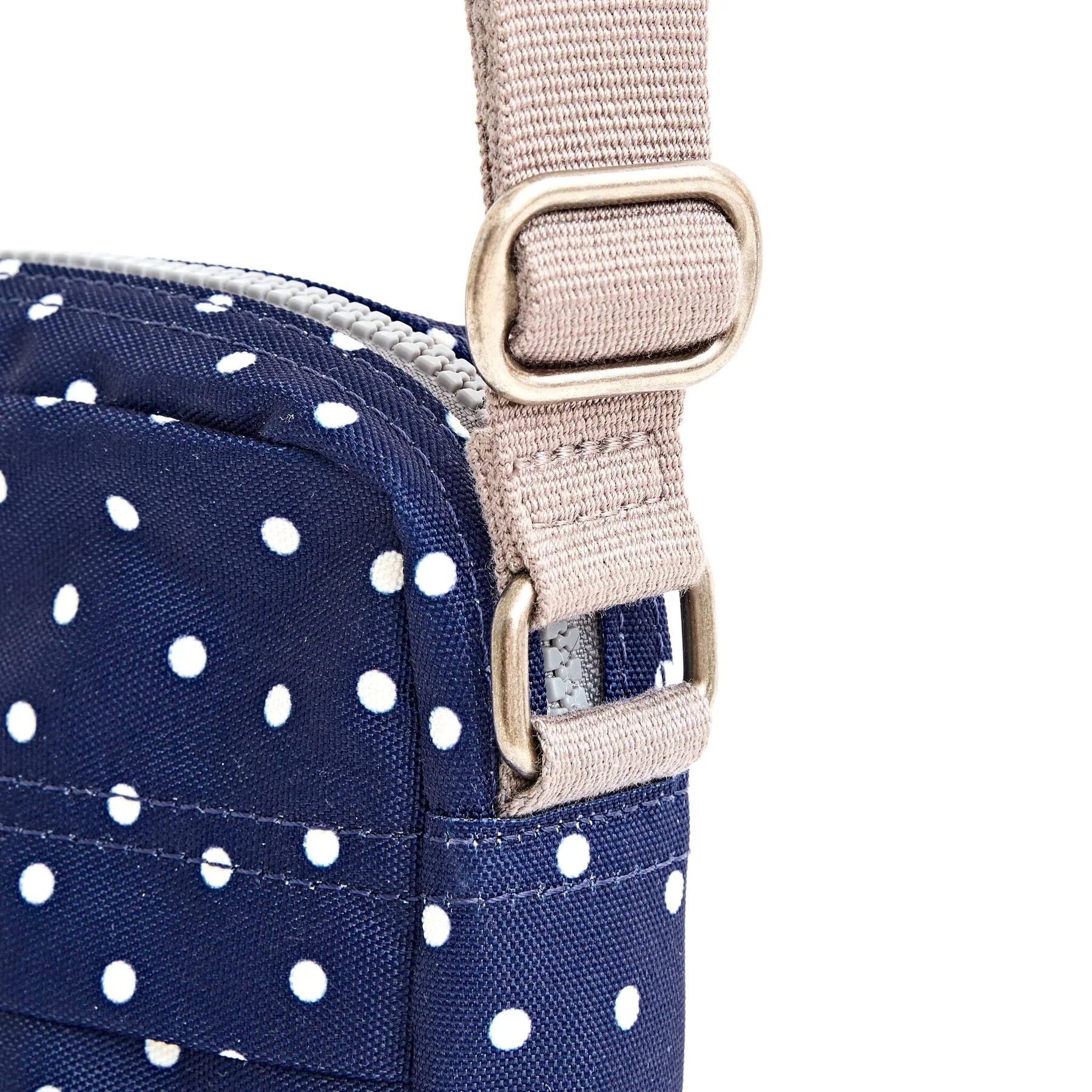Roka Bond Pocket Recycled Canvas Small Cross Body Bag Navy Polka Dot - Image 8