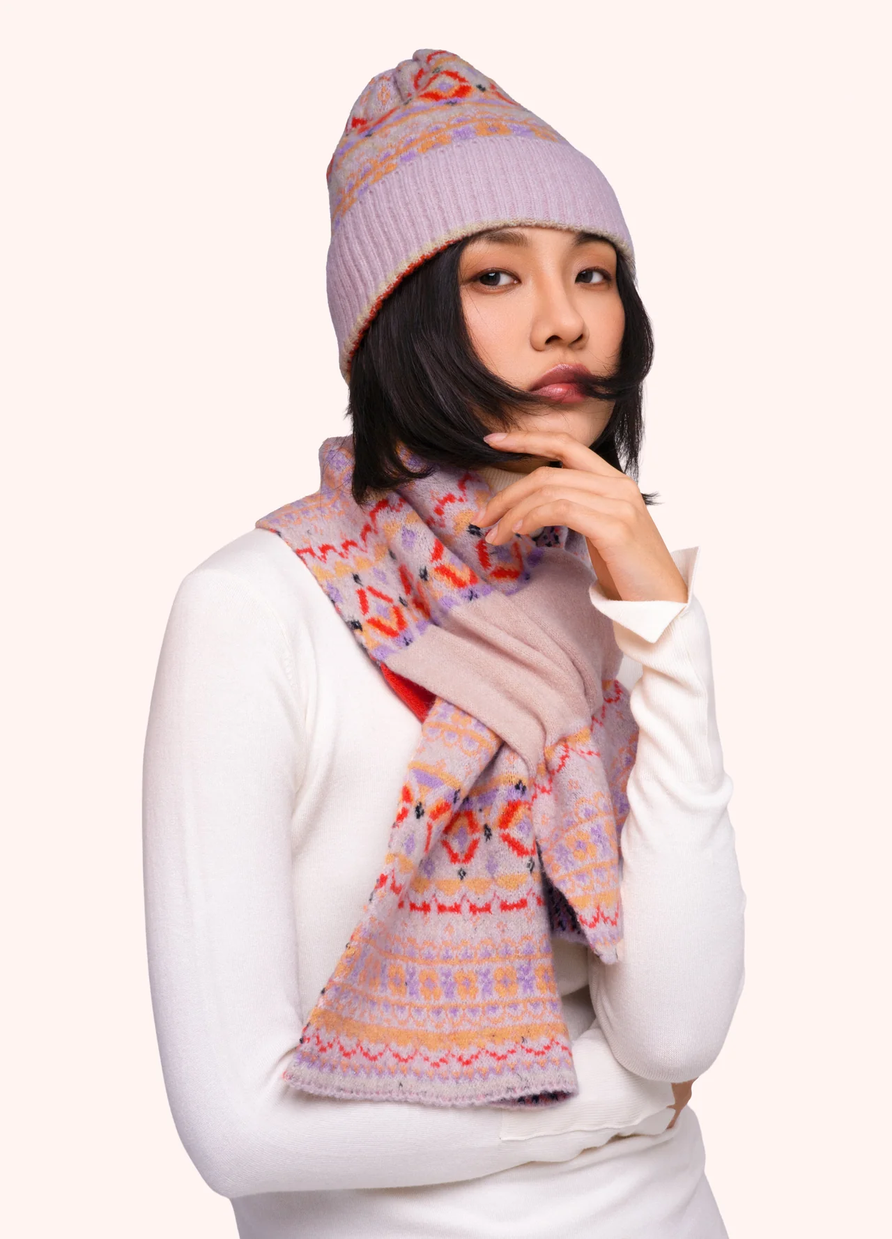 Powder Fair Isle Scarf Cream Mix - Image 2
