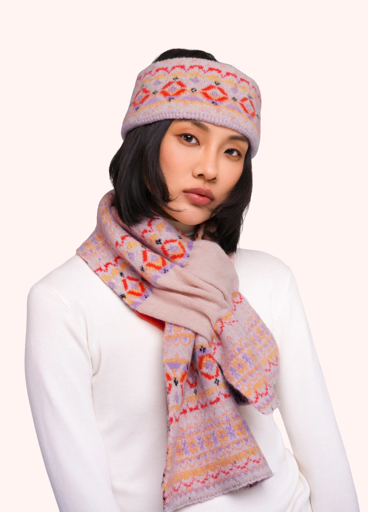 Powder Fair Isle Headband Cream Mix